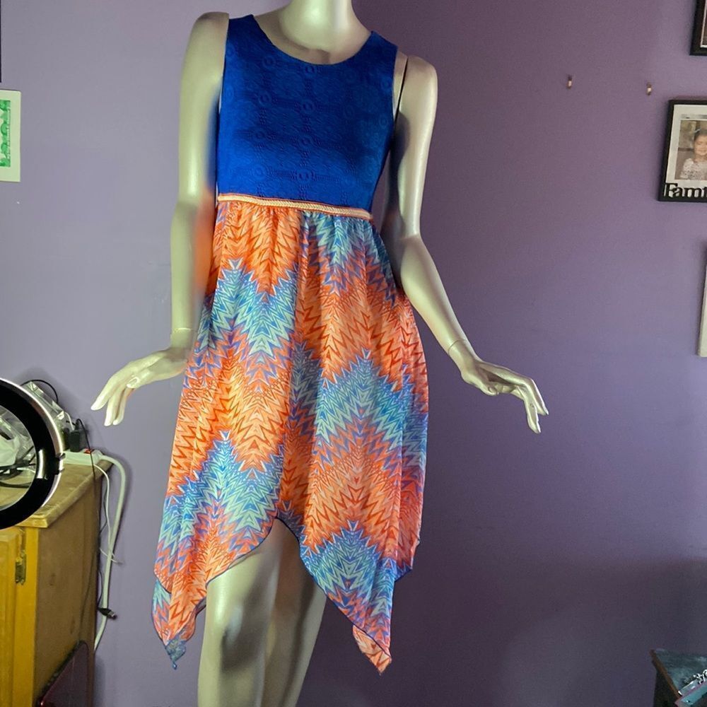 Lilt Women’s Size 16 Dress Chevron Royal Blue Orange Sleeveless Casual